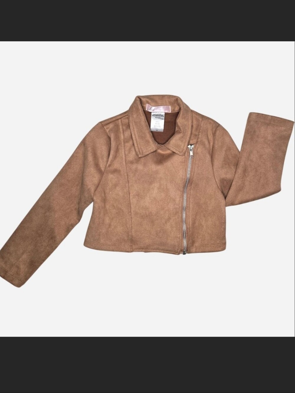 Kids Cropped Faux Suede Moto Jacket - Tan